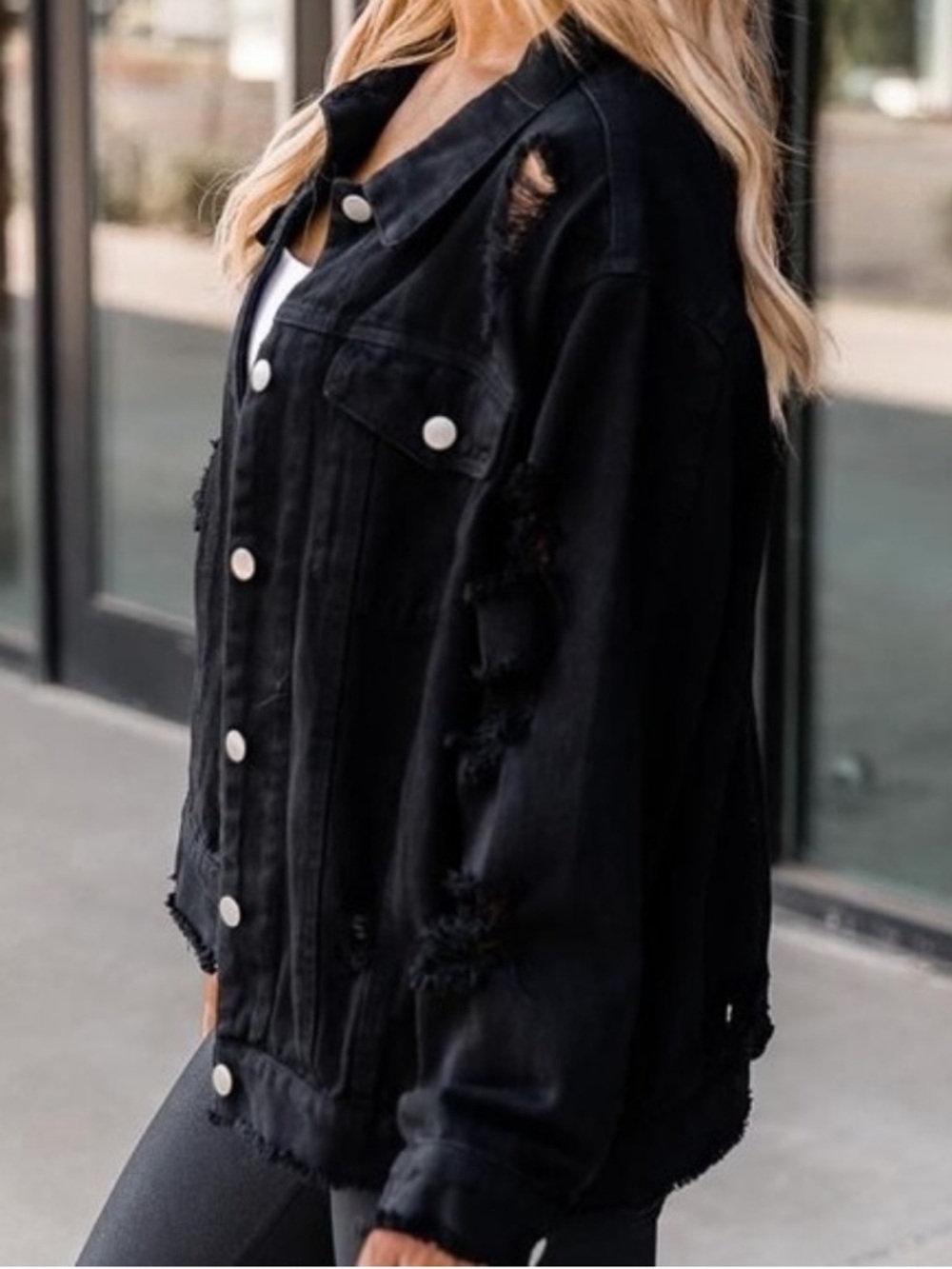 Pacsun Women's Black Distressed Oversized Denim Jacket Grunge M/L
